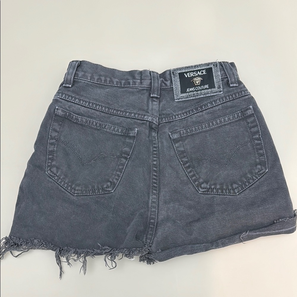 Vintage Versace Gray Jean Shorts with Distressed Hem